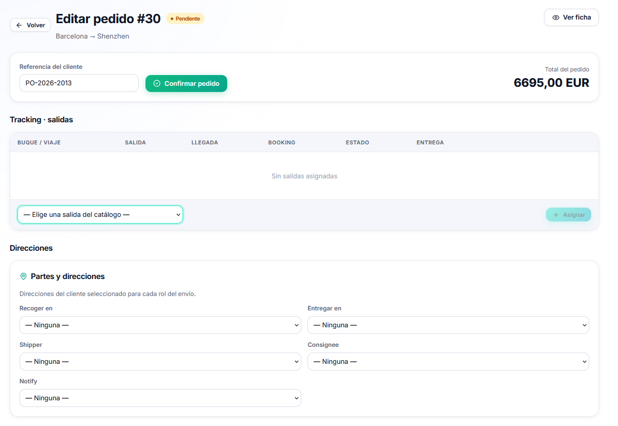 Edición completa de un pedido en BuscaFlete